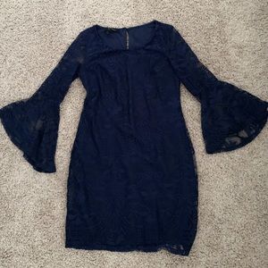 Women’s blue lace bell sleeve dress